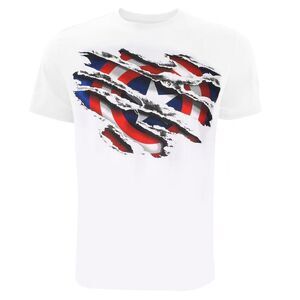 Captain America Mens Torn T-Shirt / White/Blue/Red